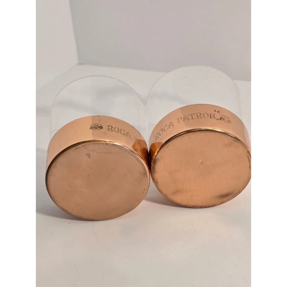 Roca Patron Whiskey Cocktail Glass Set of 2 Copper Bottom Heavy Quality NEW‎